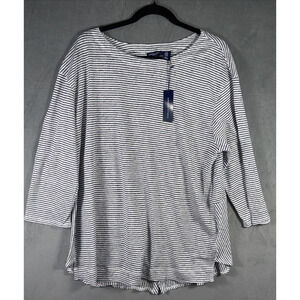 Adrienne Vittadini‎ NWT 100% Linen Knit Blue Striped Lightweight Top/Shirt Sz 1X